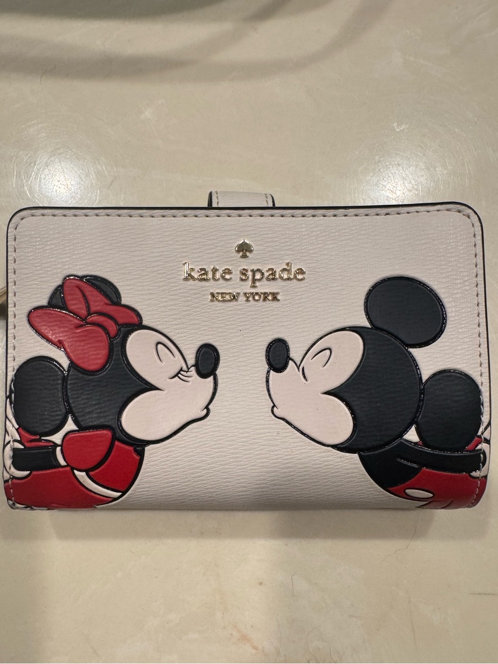 kate spade White Minnie & Mickey Appliqué Wallet with Red Accents